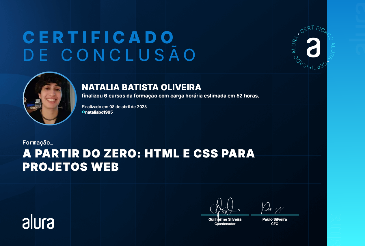 Certificado HTML e CSS para projetos web